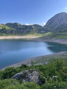 a large body of water with mountains in the background at Alexandra Alber Villa Schlosskopf in Sankt Anton am Arlberg +4 photos