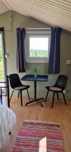a room with two chairs and a table and a window at Cosy private cottage with stunning view in Sunne