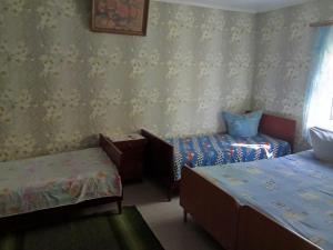 a room with two twin beds and a window at Валентина in Kurortne
