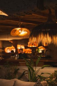 a group of lights hanging from a ceiling at Churchill Townhouse in Bodrum City
