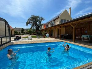 a group of people swimming in a swimming pool at Csomópont Családi Vendégház in Somogytúr