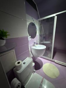 a bathroom with a white toilet and a sink at SUNRISE Suites BAHAMI in Sunny Beach +8 photos