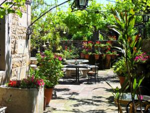 a garden with a table and some plants and flowers at Hosteria De Quijas in Quijas