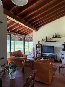 a living room with couches and a television at Villa Atlántica in Ribeira