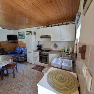 a kitchen with a sink and a stove top oven at Holiday house Lepena in Soča +16 photos