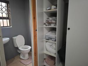La salle de bains est pourvue de toilettes et de serviettes. dans l'établissement THE 643 Guesthouse, à Roodepoort 4 autres photos