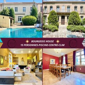a collage of photos of a house with a pool at Bourgeois House - 16 personnes, Piscine, 6 chambres, 8 lits, 4 SDB, Centre-ville, CLIM in Salon-de-Provence