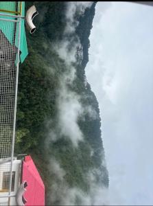 a view of a foggy city with trees and buildings at Himalayan Wooden Cottage & Cafe Dalhousie in Dalhousie +16 photos
