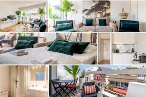 a collage of photos of a bedroom and a living room at Le Raffiné - Studio avec balcon, proche de l'océan in La Baule