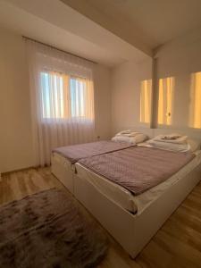 a bedroom with a large bed in front of a window at Gabi's Cozy Corner in Kumanovo