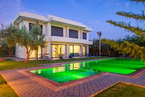 a house with a green pool in front of it at Villa Zahi in El Aïn