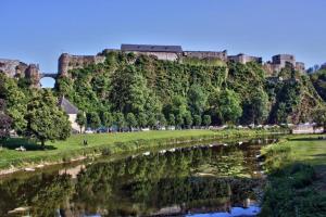 a castle sitting on top of a hill next to a river at MAISON de VACANCES Bouillon 30 personnes in Bouillon