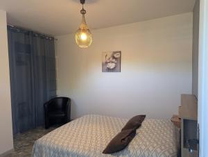 a bedroom with a bed and a pendant light at villa relax in Ascain