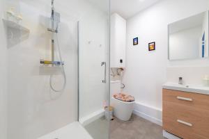 a bathroom with a shower and a toilet and a sink at Pop'Arras - Studio Hyper centre d'arras in Arras +13 photos