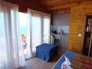 a room with a kitchen and a room with a dog in it at Agriturismo Cinque Tomoli in Ventotene