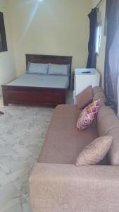 Studio boulevard pasteur central في طنجة: غرفة معيشة مع أريكة وسرير