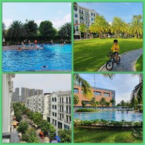 a collage of pictures of a city with a pool at AnDi's Homestay in Gò Công
