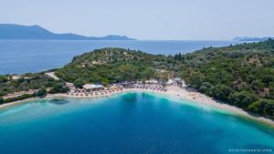 an aerial view of a beach and the ocean at 8 Homes in Meganisi