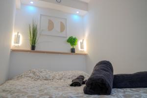 a bedroom with a bed with a pair of shoes on it at Le Chativesle - Centre - Erlon in Reims