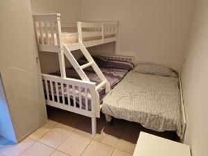 a small room with a bunk bed and a ladder at La Casetta al Lago in Sorico