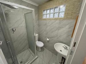 Un baño con ducha, inodoro y lavabo. en The Elegant Retreat of The Silver Room, en Johannesburgo 31 fotos más