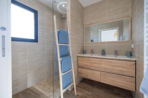 a bathroom with a sink and a mirror at Villa vacances Bassin d'Arcachon in Gujan-Mestras
