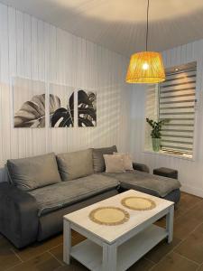 a living room with a couch and a table at Baja's Garden Apartman in Bajina Bašta