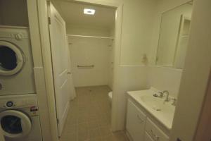 a bathroom with a sink and a washing machine at Broke Village Hideaway in Broke