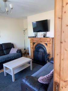 a living room with a couch and a fireplace at 39 woodview in Listowel