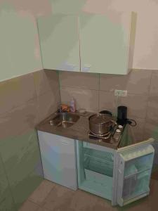 a small kitchen with a sink and a stove at Studio Apartment Sanja 1 in Neum +4 photos