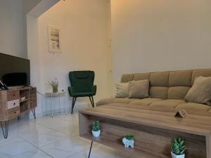 a living room with a couch and a tv at Gina's cozy home in Athens