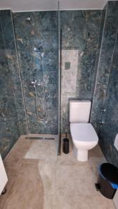 a bathroom with a toilet and a shower at Aegean Horizon Apartment in Skala Marion +11 photos