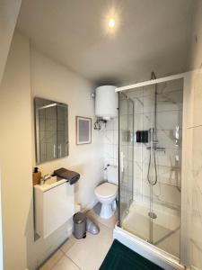een badkamer met toilet en glazen douche bij Soh Rent Strasbourg Studio 3 Tv-Wifi Proche Gare in Straatsburg +4 foto's