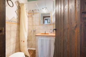 a bathroom with a sink and a shower and a toilet at La Rana Verde de Abajo in Los Romeros +15 photos