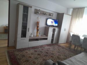 a living room with a tv on a wall at Denis House in Zalău