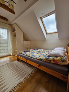a bedroom with a bed and a window at Dom wśród Modrzewi in Uście Gorlickie