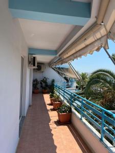 Un balcón de un hotel con plantas en macetas. en M & A apartment, en Sarandë