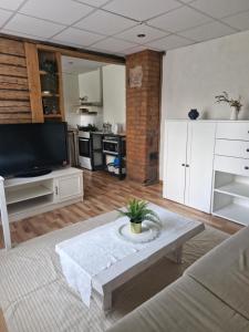 a living room with a couch and a table at Tartu apartment in Tartu