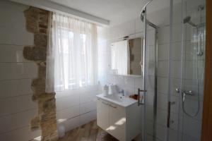 y baño con lavabo y ducha acristalada. en Villa Desideria, en Split