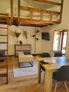 a living room with a loft bed and a desk at Appartement entier - cosy et lumineux - Plein centre-ville in Épinal