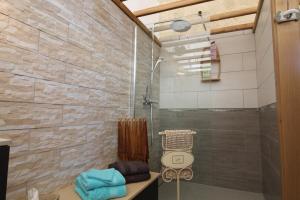 a bathroom with a shower with a glass door at Au Domaine Paisible - Appartement de charme avec piscine au cœur des Vosges in Hadol +16 photos