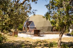 a dome tent in a field with trees at MAS BERRUGUES in Bélesta