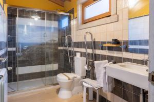 a bathroom with a toilet and a sink and a shower at Apartamento Pescadeira de Agar in Rego de Santa Marina +14 photos