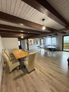 a large room with a ping pong table and a ping pong ball at Cabana Teo in Valea Ierii
