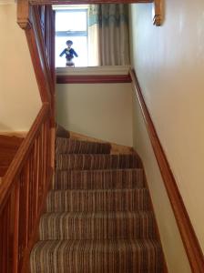 a stairway with a person standing in a window at Whitehouse Guest House in Stirling