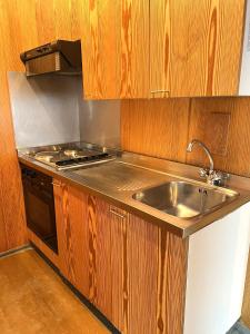 a kitchen with a sink and a stove at Residenza Albaré in Marilleva