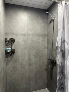 a shower with a glass door in a bathroom at Armenian Corner in Pʼarakʼar