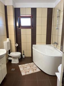 a bathroom with a tub and a toilet and a sink at Helen Rooms Vama Veche in Vama Veche +22 photos