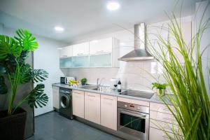 una cocina con fregadero y estufa en Elite Premium Hideaway with FREE Parking - Malaga, en Málaga