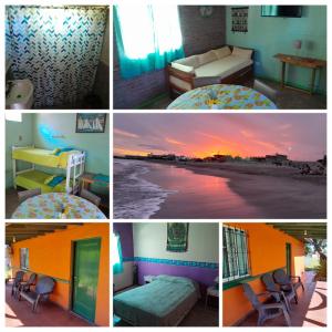 a collage of photos of a hotel room with a sunset at Porota house in Santa Clara del Mar